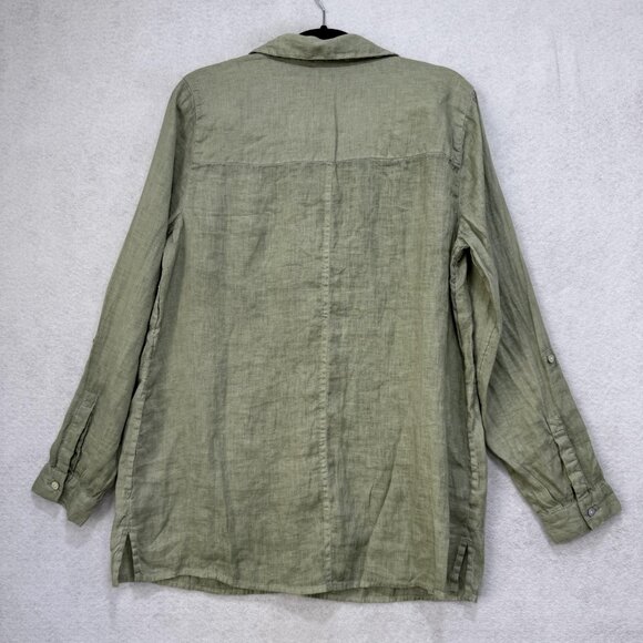 J jill Linen Tunic Shirt Womens Medium Sage Green Popover Long Sleeve Roll tab - Picture 8 of 11